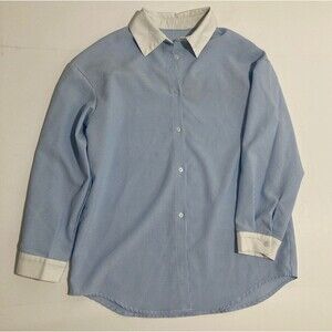 Commense Light Blue Striped Contrast Collar Button-Down Shirt Oversized Small